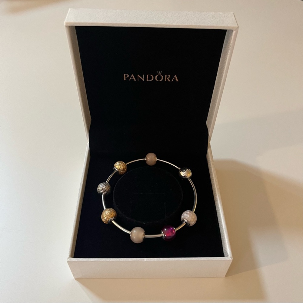 Pandora Essence Collection Silver Bangle + 7 charms